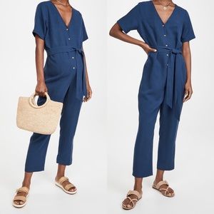 Hatch Noelle Maternity Navy Blue Short Sleeve Linen Blend Belted Jumpsuit 2 / M